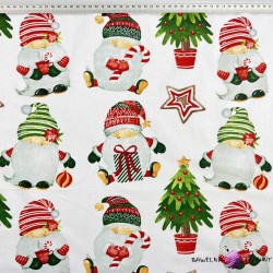 Cotton 100% Christmas pattern big elves on a white background