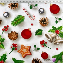 Bawełna 100% wzór świąteczny ozdoby choinkowe na białym tle