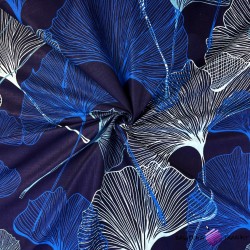 Cotton 100% blue sapphire ginkgo leaves on a navy blue background