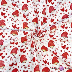 Cotton 100% gnomes with hearts on a white background
