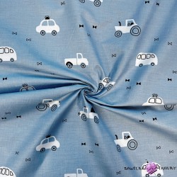 Cotton 100% white cars on a blue background