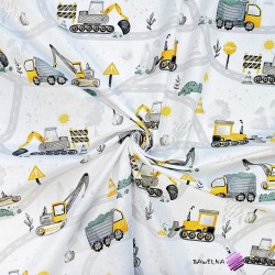 Cotton 100% yellow and grey roadworks on white background