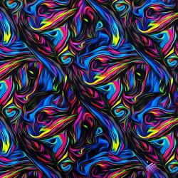 Looped knit digital print - blue-pink abstraction on a black background