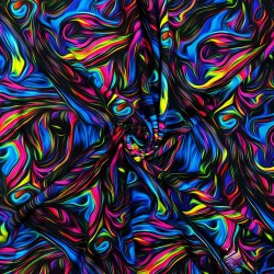 Looped knit digital print - blue-pink abstraction on a black background