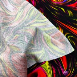Looped knit digital print - yellow-red abstraction on a black background