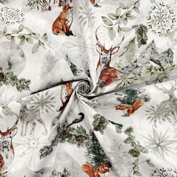 Cotton 100% sage-brown winter forest with animals