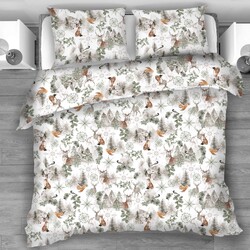 Cotton 100% sage-brown winter forest with animals