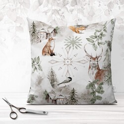 Cotton 100% sage-brown winter forest with animals