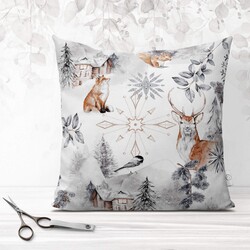 Cotton 100% gray brown winter forest with animals