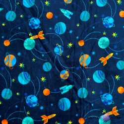 Double-sided fleece plus with a space and stars pattern