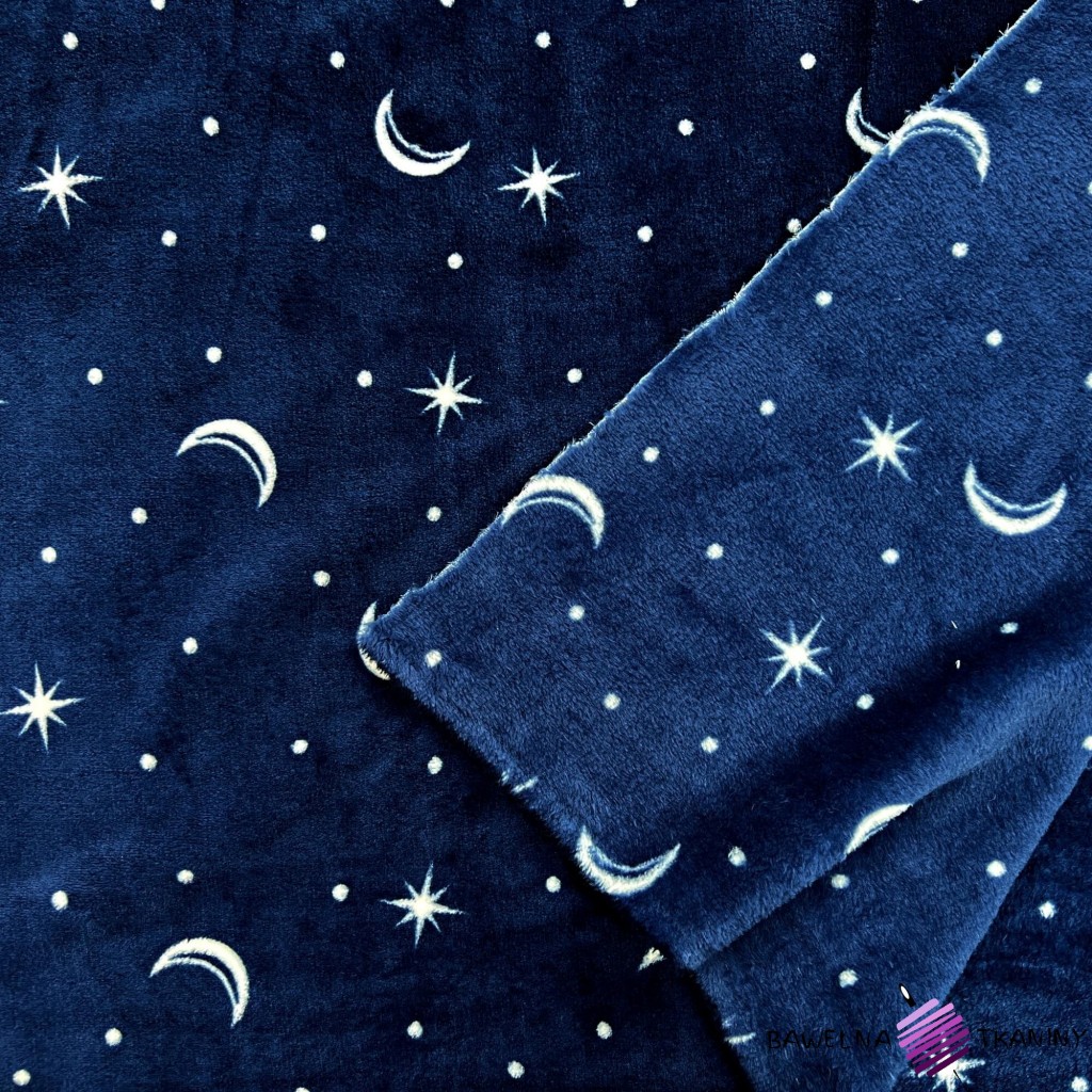 Soft fleece plus moons on a navy blue background