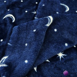 Soft fleece plus moons on a navy blue background