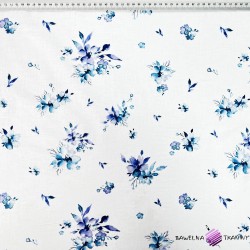 Cotton 100% navy blue flowers bouquets on white background