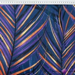 Cotton 100% orange-violet leaves on a navy blue background