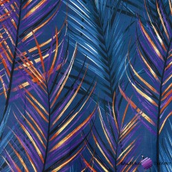 Cotton 100% orange-violet leaves on a navy blue background - 220 cm