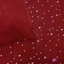 Muslin Double gauze cotton red brick (Chilli Oil) with silver stars