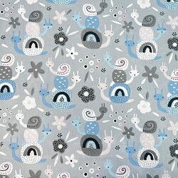 Cotton 100% blue-gray snails on a gray background