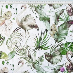 Cotton 100% beige flamingos in olive leaves - 220 cm