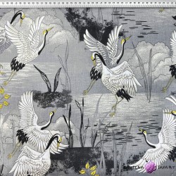 Cotton 100% crane birds on gray background