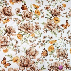 Cotton 100% brown-orange flowers on an white background