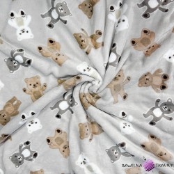 Soft fleece plus teddy bears on a gray-beige background