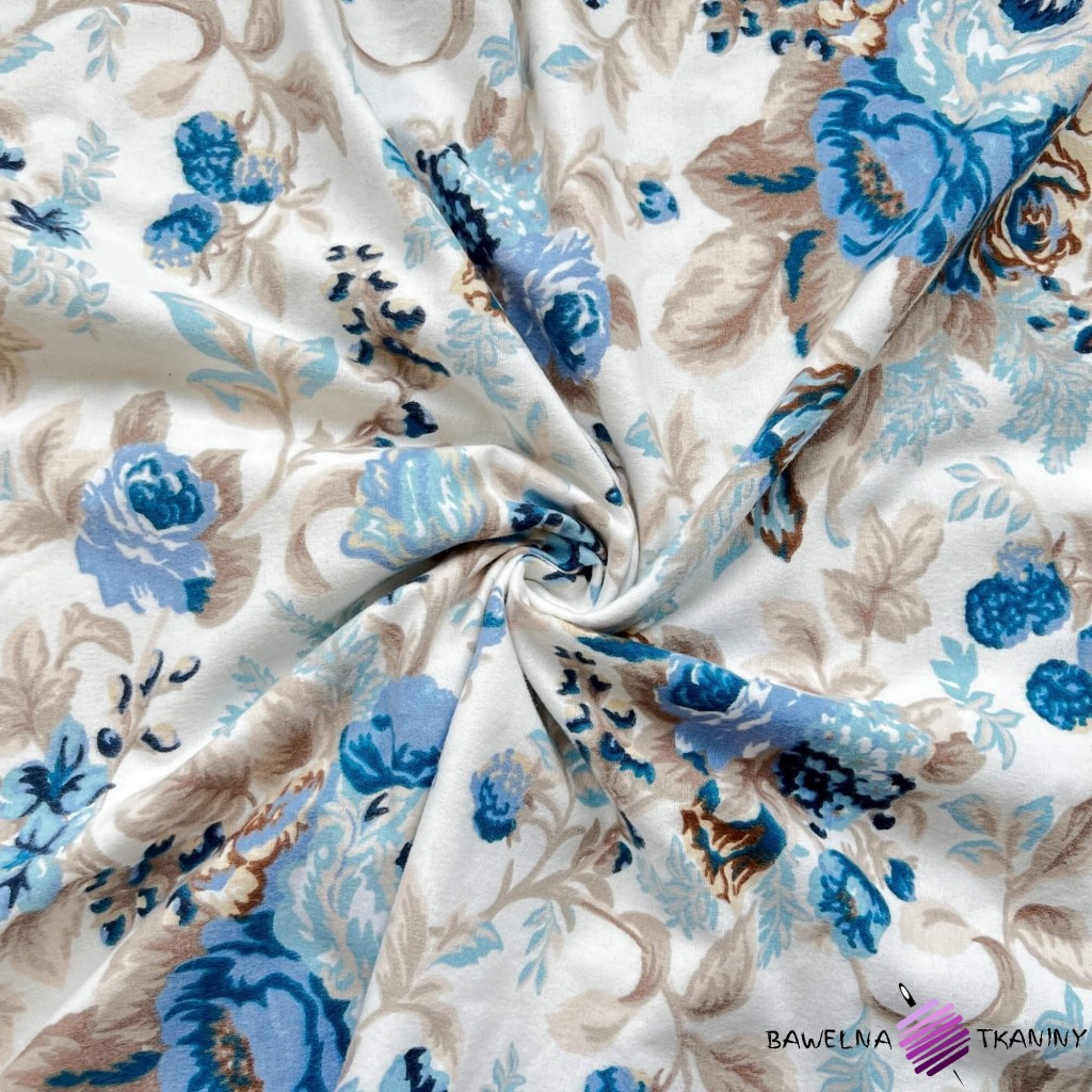Flannel blue and beige gypsy roses pattern