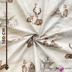 Cotton 100% animals in a forest clearing on a beige background
