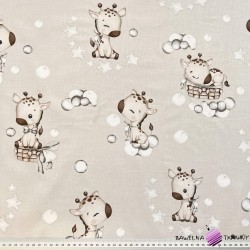 Cotton 100% beige baby giraffes on a beige background