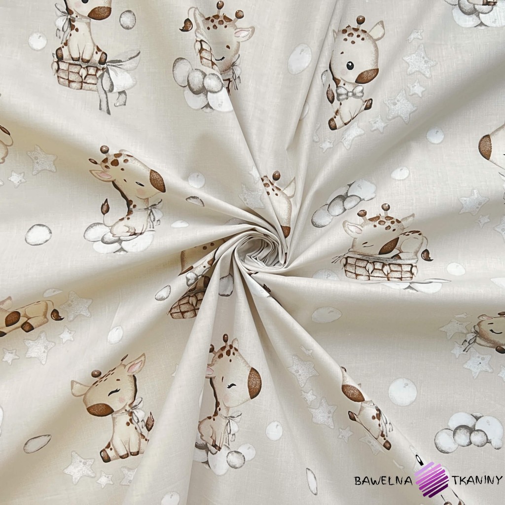 Cotton 100% beige baby giraffes on a beige background