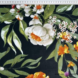 Cotton 100% flowers and orange poppies on a dark green background - 220 cm