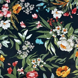 Cotton 100% flowers and orange poppies on a dark green background - 220 cm