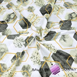 Cotton 100% geometric beige and gold rhombuses on a white background
