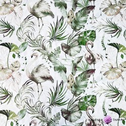 Cotton 100% beige flamingos in olive leaves