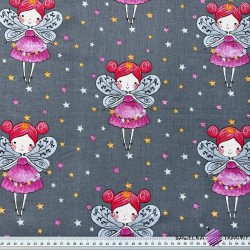 Cotton Tinker-bell with stars on grey background