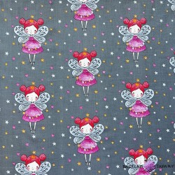 Cotton Tinker-bell with stars on grey background