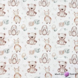 Cotton 100% beige teddy bears on a white background