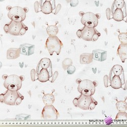 Cotton 100% beige teddy bears on a white background