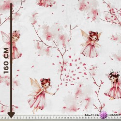 Cotton 100% pink fairies elves on white background