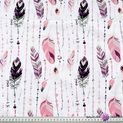 Cotton purple & pink Feather with beads on white background