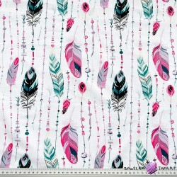 Cotton green & pink Feather with beads on white background