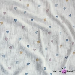 Double gauze printed muslin navy blue and mustard hearts