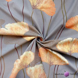 Cotton 100% orange ginkgo leaves on beige background