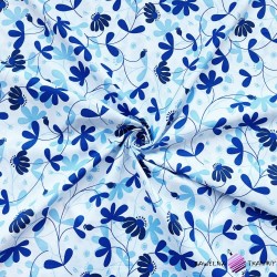 Cotton 100% sapphire blue flowers on a white background
