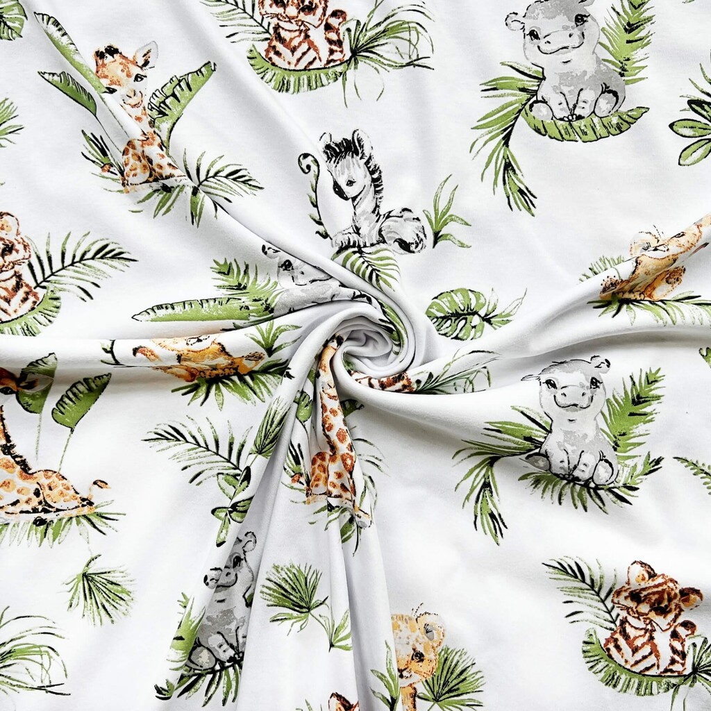 Interlock knitwear - digital print - African animals in tropical leaves