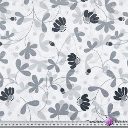 Cotton 100% graphite gray flowers on a white background
