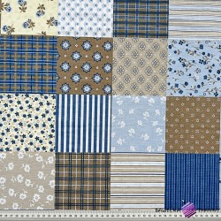 Cotton Patchwork blue and beige flowers