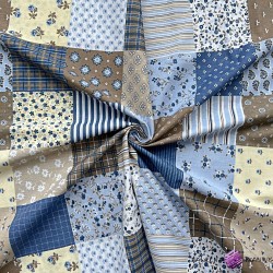 Cotton Patchwork blue and beige flowers