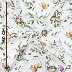 Cotton deer with bunnies and green leaves on a white background