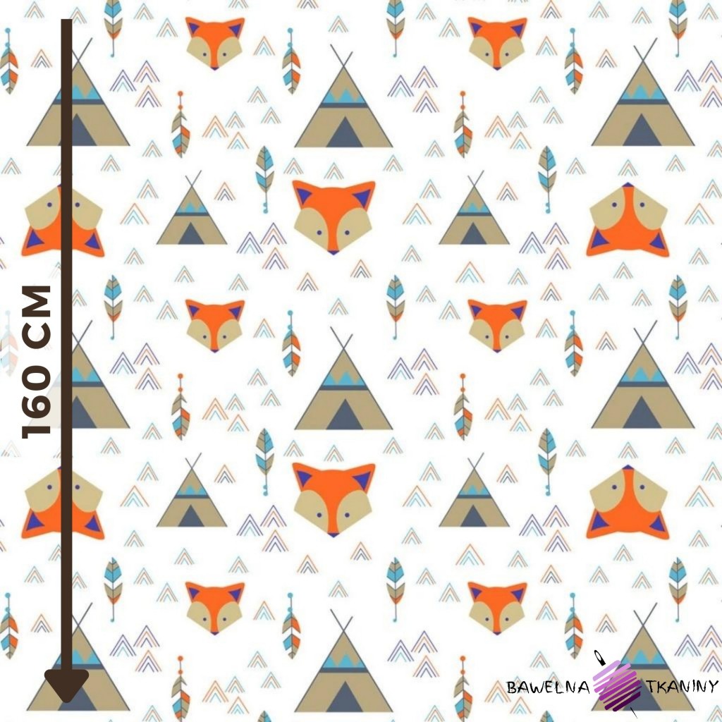 Cotton orange & beige foxes with teepee on a white background