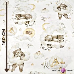 Cotton 100% sleeping animals with brown and beige gingerbread cookies on a white background